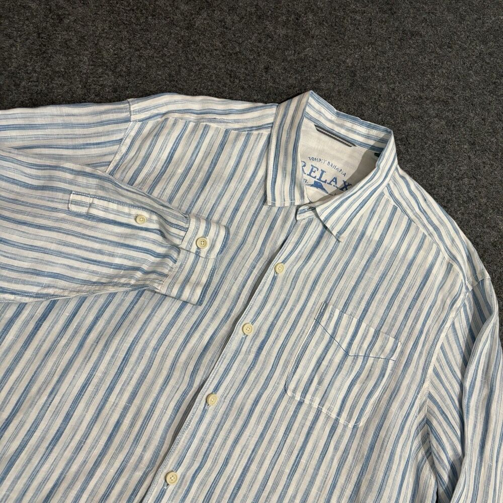 Tommy Bahama Button Shirt Mens 2XL Striped Linen Relax Classic Fit